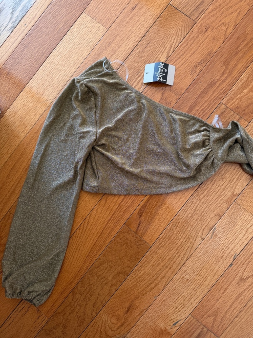 One-Shoulder Metallic Gold Crop Top